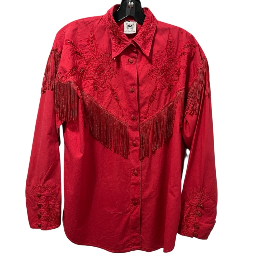 Vintage Papillon Red Fringe Western Shirt